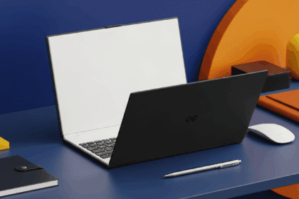 A sleek, premium notebook with a minimalist design, showcasing advanced technology in a modern office environment, surrounded by high-end accessories that emphasize its luxury. No texts on scene. Keywords: photorealistic style, high resolution, 4k details, HDR, cinematic lighting, professional photography, studio lighting, vibrant colors.