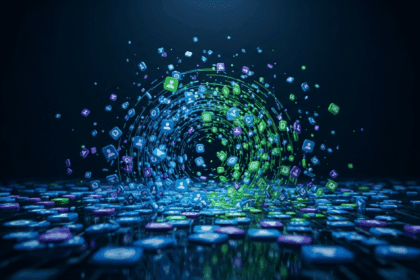 A dramatic visual scene depicting a high-tech digital landscape where user data icons are disappearing into the void, illustrating the catastrophic impact of a Google Maps problem. No texts on scene. Keywords: photorealistic style, high resolution, 4k details, HDR, cinematic lighting, professional photography, studio lighting, vibrant colors.
