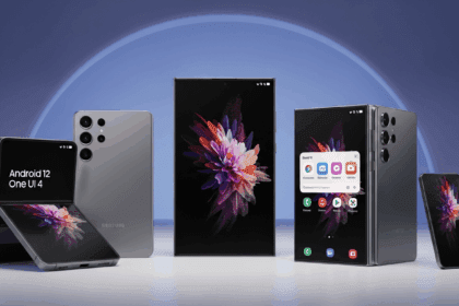 An elegant showcase of Samsung Galaxy devices highlighting the innovative features of Android 12 and One UI 4, set in a modern tech environment with sleek lines and vibrant displays. no texts on scene. Photorealistic style, high resolution, 4k details, HDR, cinematic lighting, professional photography, studio lighting, vibrant colors.